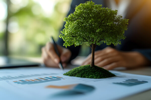 Corporate auditor reviewing sustainability reports and ESG compliance documents, promoting eco-friendly business practices, corporate transparency, and responsible governance in a profession17178334 2